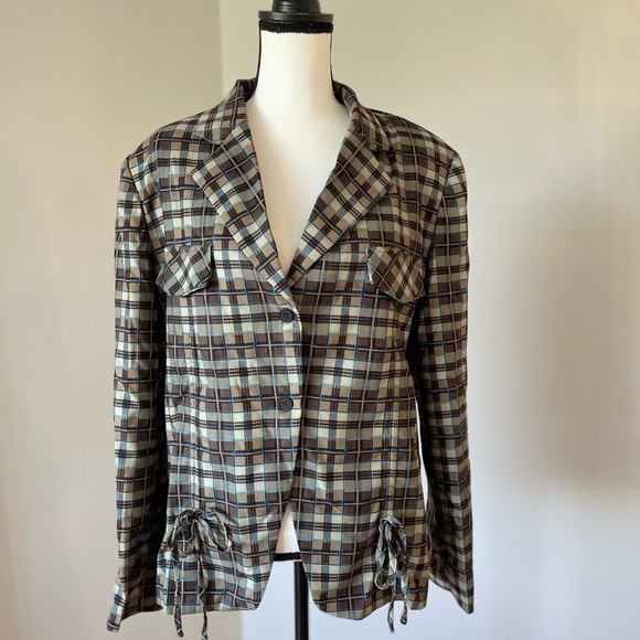 Cider plaid pattern ruched blazer with shoulder pads in a size large - Picture 15 of 16